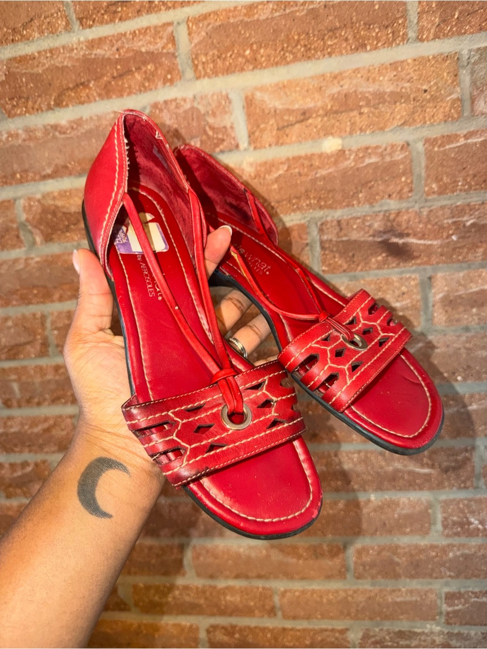 Red Women's Leather Slingback Flats - Unbranded